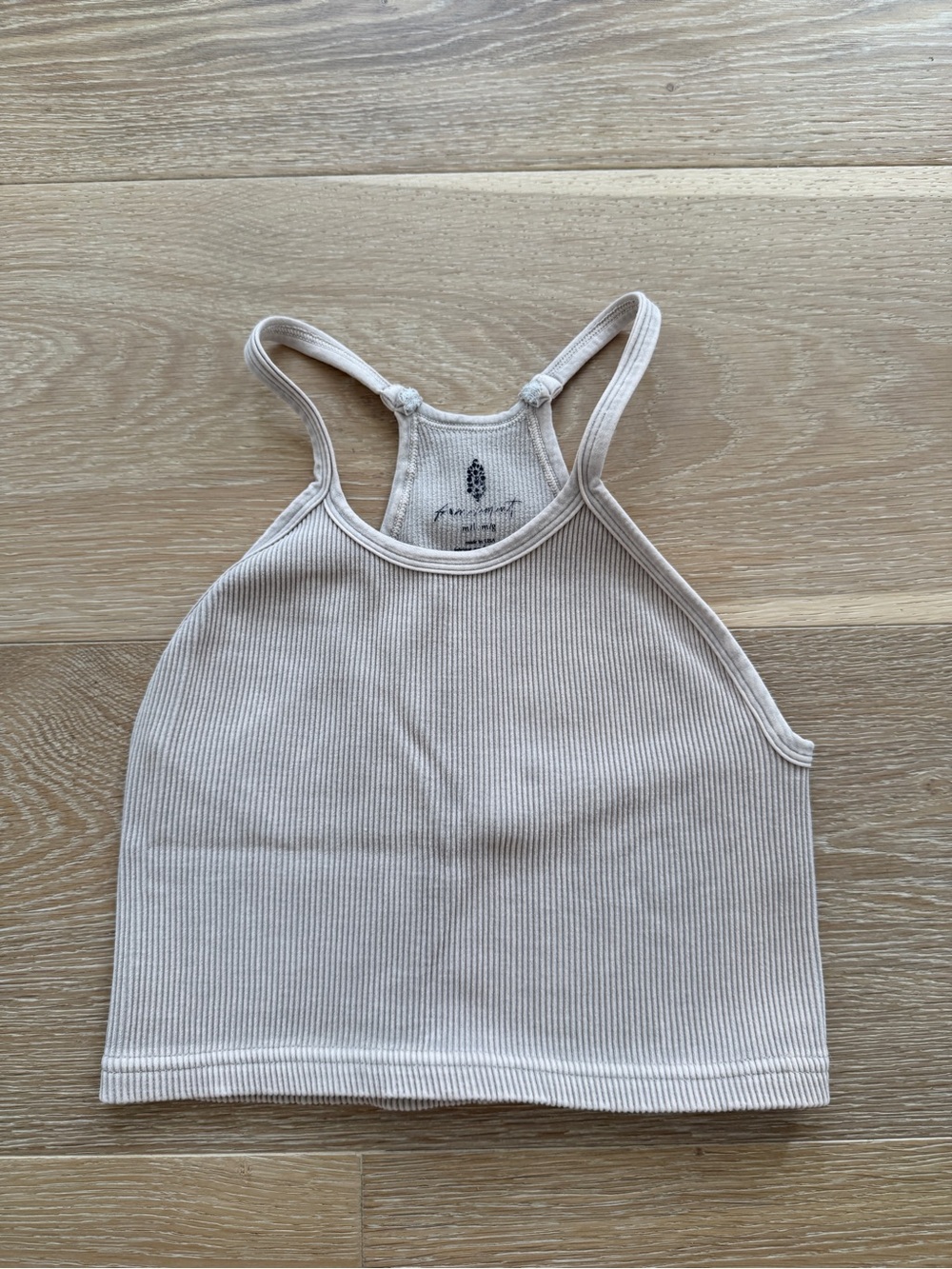 FP movement Free People Ribbed High-Neck Tank Top in Light Beige M/L